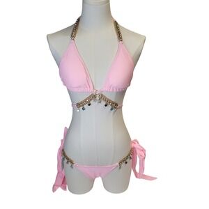 NWT Sexy Pink Charm Bikini Set Gold Chain Starfish Two Piece Swimsuit